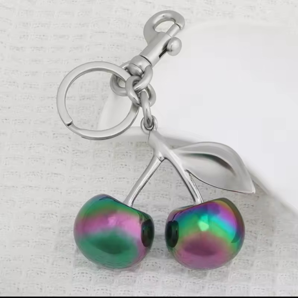 Iridescent Silver Cherry keychain/bag charm NWT